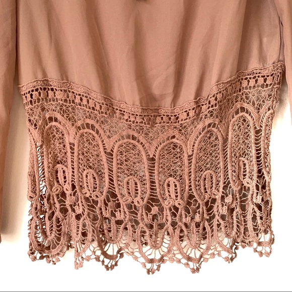 YA Los Angeles Boho Lace Crochet Bell Sleeves Top - Picture 3 of 7